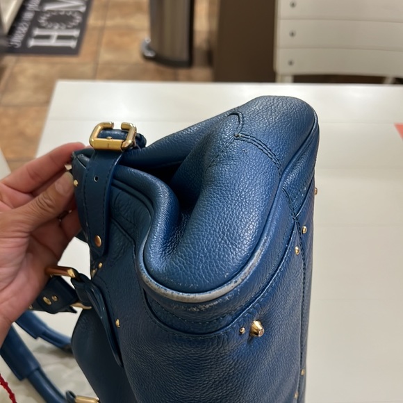 CHLOE BLUE LEATHER SATCHEL TOTE BAG - Picture 8 of 17